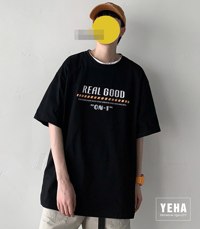 Áo thun unisex form rộng tay lỡ mẫu REAL GOOD màu đen