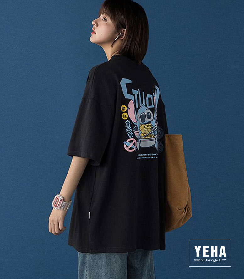 Áo thun unisex form rộng tay lỡ mẫu STICH ĂN MÌ