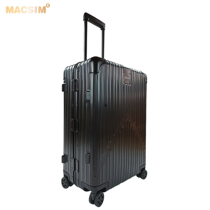Vali du lịch cao cấp chất liệu hợp kim nhôm nguyên khối MS1104 nhãn hiệu Macsim màu đen cỡ 26 inches