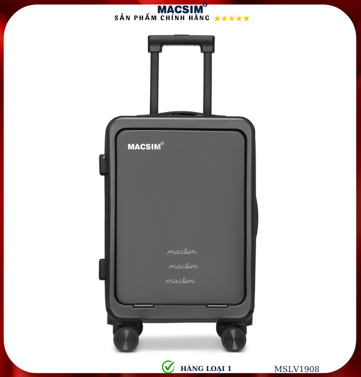 Vali cao cấp Macsim SMLV1355a cỡ 20 inch màu ghi- Hàng loại 1