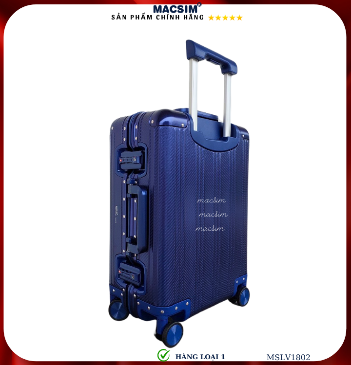 Vali hợp kim nhôm cao cấp Macsim MSLV1802 cỡ 20 inches màu xanh blue hàng loại 1