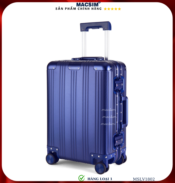 Vali hợp kim nhôm cao cấp Macsim MSLV1802 cỡ 20 inches màu xanh blue hàng loại 1