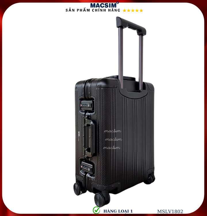 Vali hợp kim nhôm cao cấp Macsim MSLV1802 cỡ 20 inches màu đen hàng loại 1