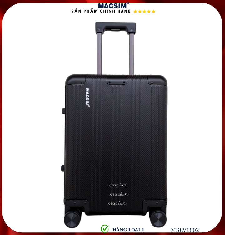 Vali hợp kim nhôm cao cấp Macsim MSLV1802 cỡ 20 inches màu đen hàng loại 1