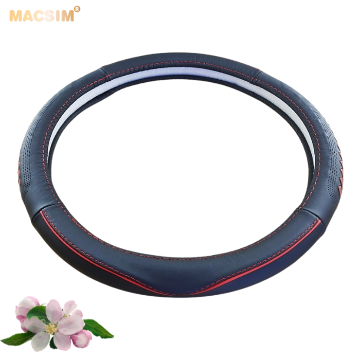 Bọc vô lăng cao cấp Honda  màu đen đan đỏ chất liệu da thật 100%, khâu tay thủ công size M phù hợp các loại xe - Nhãn hiệu Macsim mã 8477