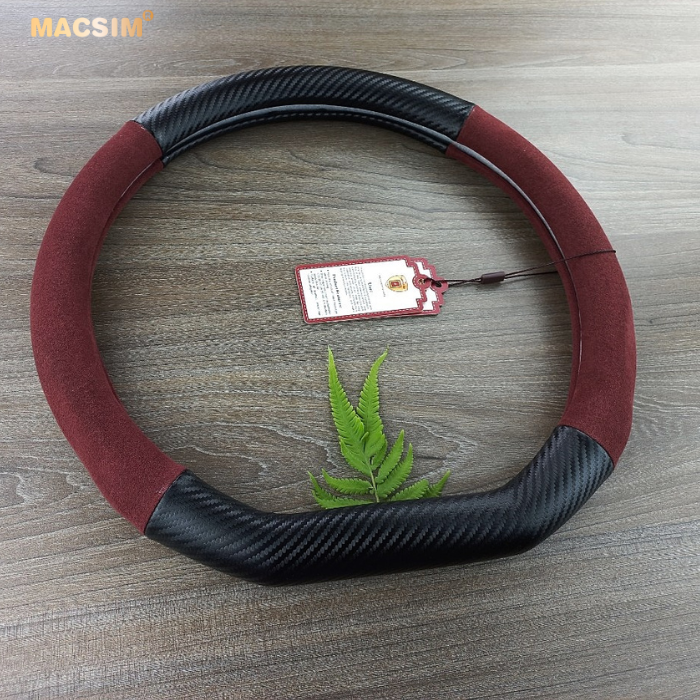 Bọc vô lăng cao cấp Macsim mã 8771 Dcut màu đỏ đô+ cacbon