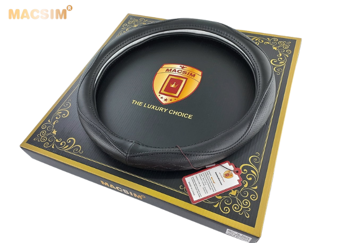 Bọc vô lăng cao cấp Macsim mã 8892 màu đen chỉ đen - chất liệu da thật - Khâu tay 100% size M phù hợp các loại xe