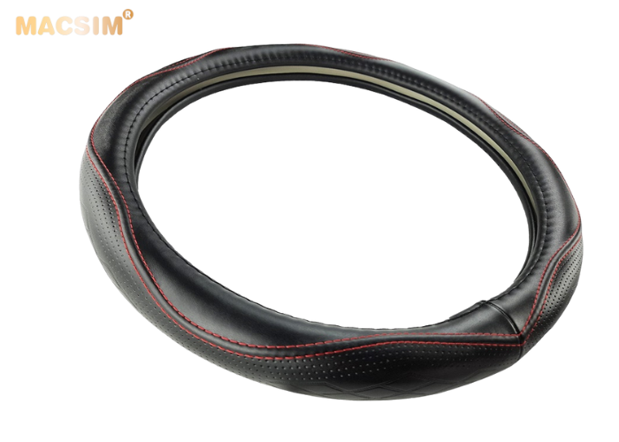 Bọc vô lăng cao cấp Macsim mã 8892 màu đen chỉ đỏ - chất liệu da thật - Khâu tay 100% size M phù hợp các loại xe