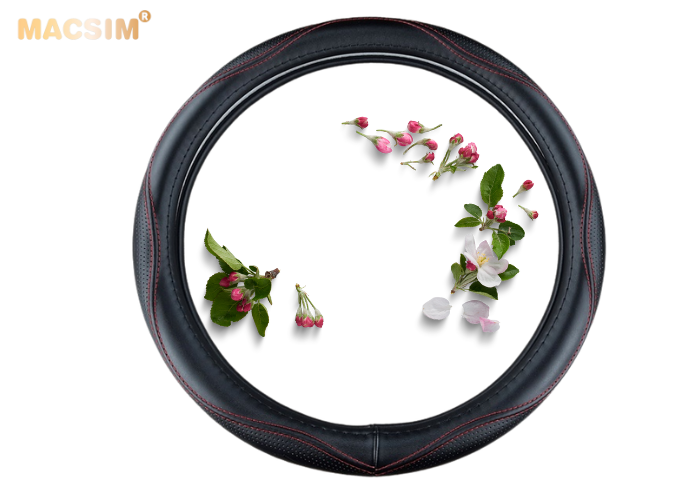 Bọc vô lăng cao cấp Macsim mã 8892 màu đen chỉ đỏ - chất liệu da thật - Khâu tay 100% size M phù hợp các loại xe