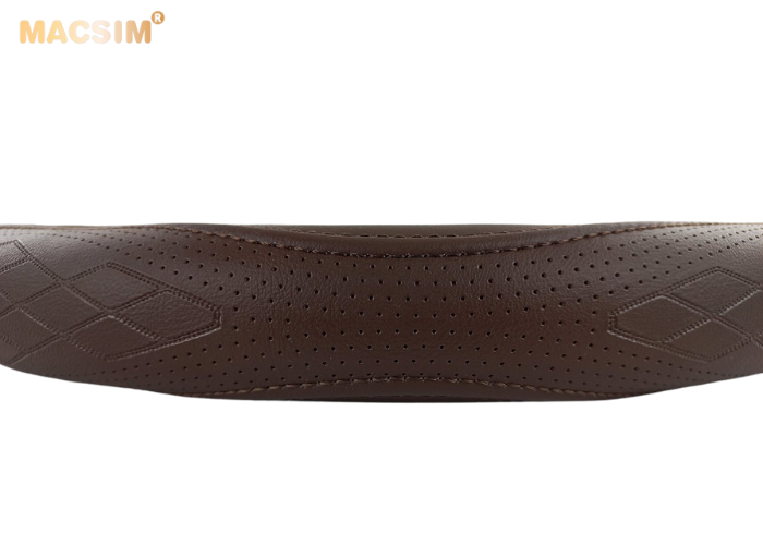 Bọc vô lăng cao cấp Macsim mã 8892 màu coffee - chất liệu da thật - Khâu tay 100% size M phù hợp các loại xe