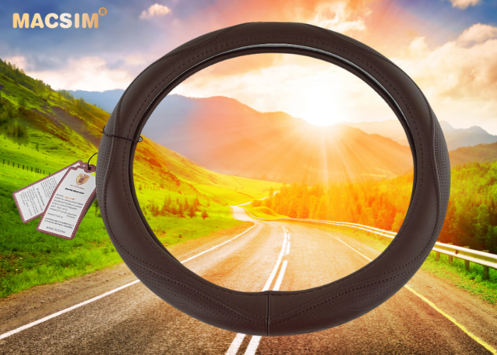 Bọc vô lăng cao cấp Macsim mã 8892 màu coffee - chất liệu da thật - Khâu tay 100% size M phù hợp các loại xe