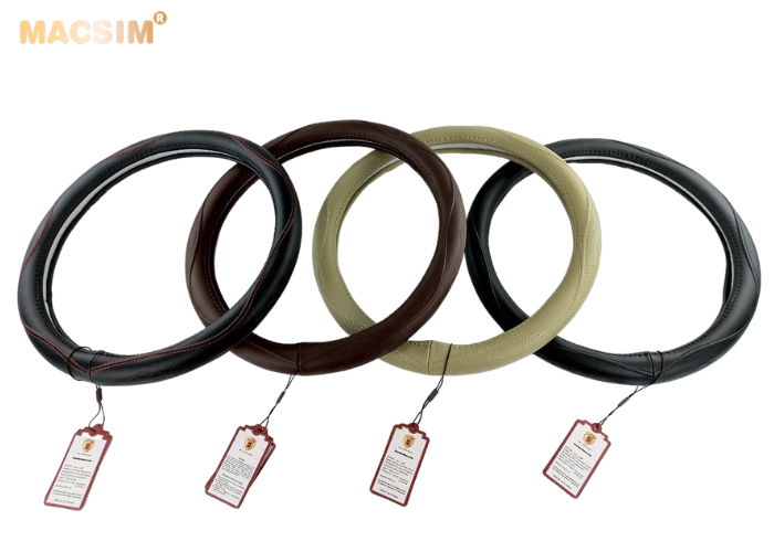 Bọc vô lăng cao cấp Macsim mã 8892 màu coffee - chất liệu da thật - Khâu tay 100% size M phù hợp các loại xe