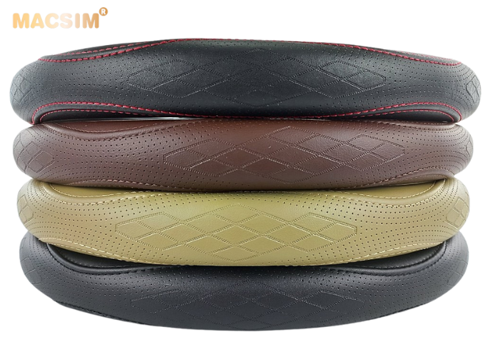 Bọc vô lăng cao cấp Macsim mã 8892 màu coffee - chất liệu da thật - Khâu tay 100% size M phù hợp các loại xe