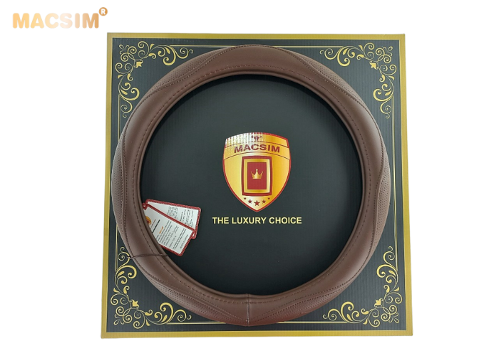 Bọc vô lăng cao cấp Macsim mã 8892 màu coffee - chất liệu da thật - Khâu tay 100% size M phù hợp các loại xe