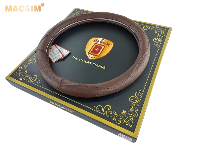 Bọc vô lăng cao cấp Macsim mã 8892 màu coffee - chất liệu da thật - Khâu tay 100% size M phù hợp các loại xe