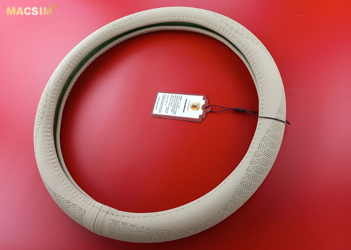 Bọc vô lăng cao cấp Macsim 8925 màu be -  chất liệu da thật 100%, khâu tay thủ công size M phù hợp các loại xe