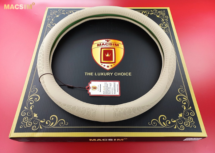 Bọc vô lăng cao cấp Macsim 8925 màu be -  chất liệu da thật 100%, khâu tay thủ công size M phù hợp các loại xe