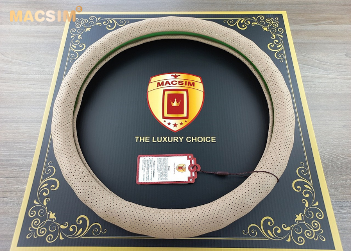 Bọc vô lăng mã 8932 màu be - Chất liệu da thật - Khâu tay 100% size M