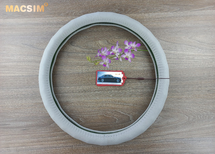 Bọc vô lăng cao cấp Macsim mã 8932 màu ghi xám - Chất liệu da thật - Khâu tay 100% size M