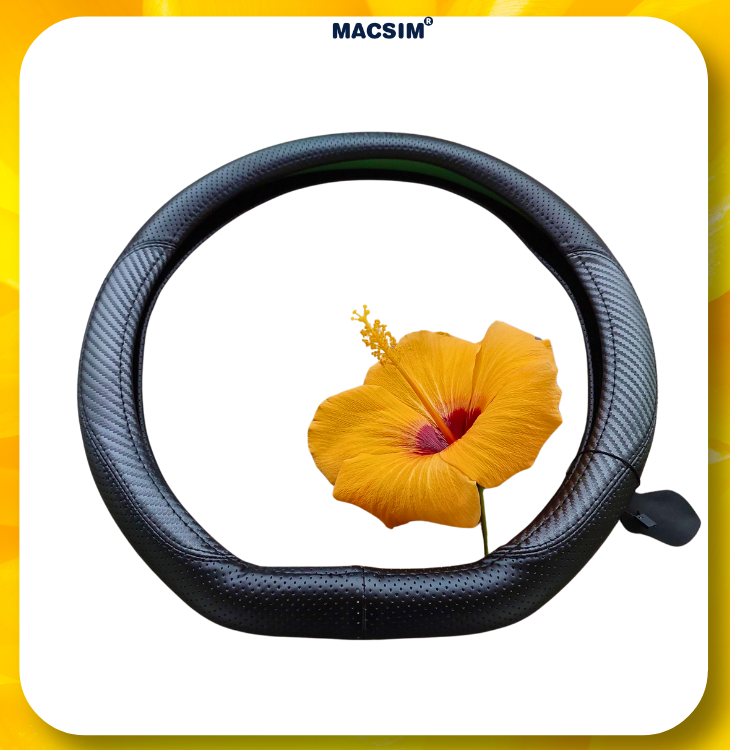 Bọc vô lăng ô tô Macsim mã DCUT B12 màu đen da thật cao cấp-khâu tay-lõi silicon