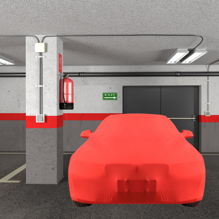 Bạt phủ ô tô Mercedes E nhãn hiệu Macsim sử dụng trong nhà chất liệu vải thun - màu đen và màu đỏ