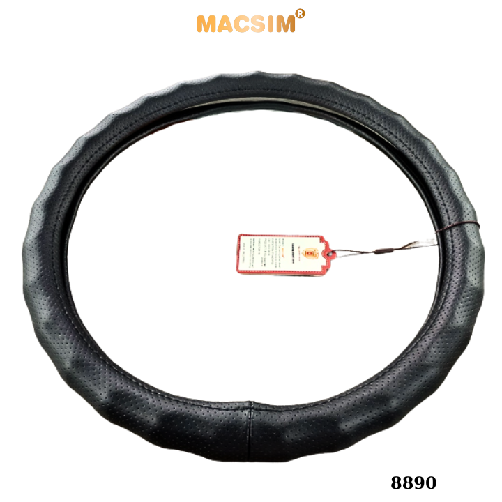 Bọc vô lăng cao cấp Macsim mã 8890 màu đen chỉ đen - Chất liệu da thật 100%, khâu tay thủ công size M