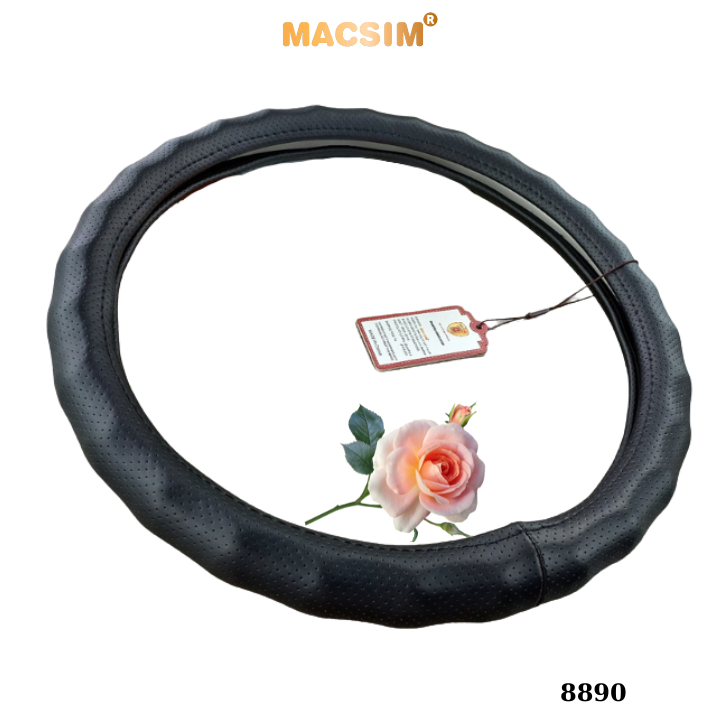 Bọc vô lăng cao cấp Macsim mã 8890 màu đen chỉ đen - Chất liệu da thật 100%, khâu tay thủ công size M