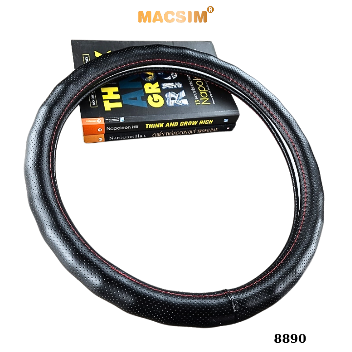 Bọc vô lăng cao cấp Macsim mã 8890 màu đen chỉ đỏ - Chất liệu da thật 100%, khâu tay thủ công size M