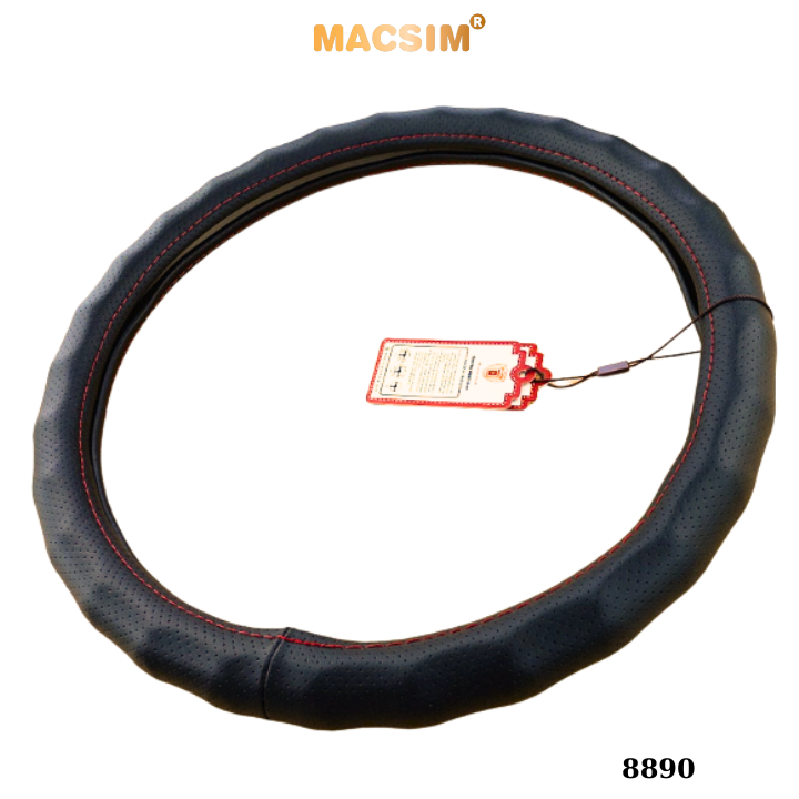 Bọc vô lăng cao cấp Macsim mã 8890 màu đen chỉ đỏ - Chất liệu da thật 100%, khâu tay thủ công size M