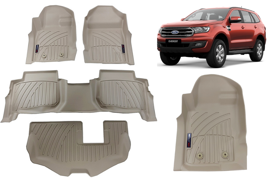 Thảm lót sàn xe ô tô Ford Everest 2016-2022 hn Nhãn hiệu Macsim chất liệu nhựa TPV cao cấp màu be ( fdw-033)