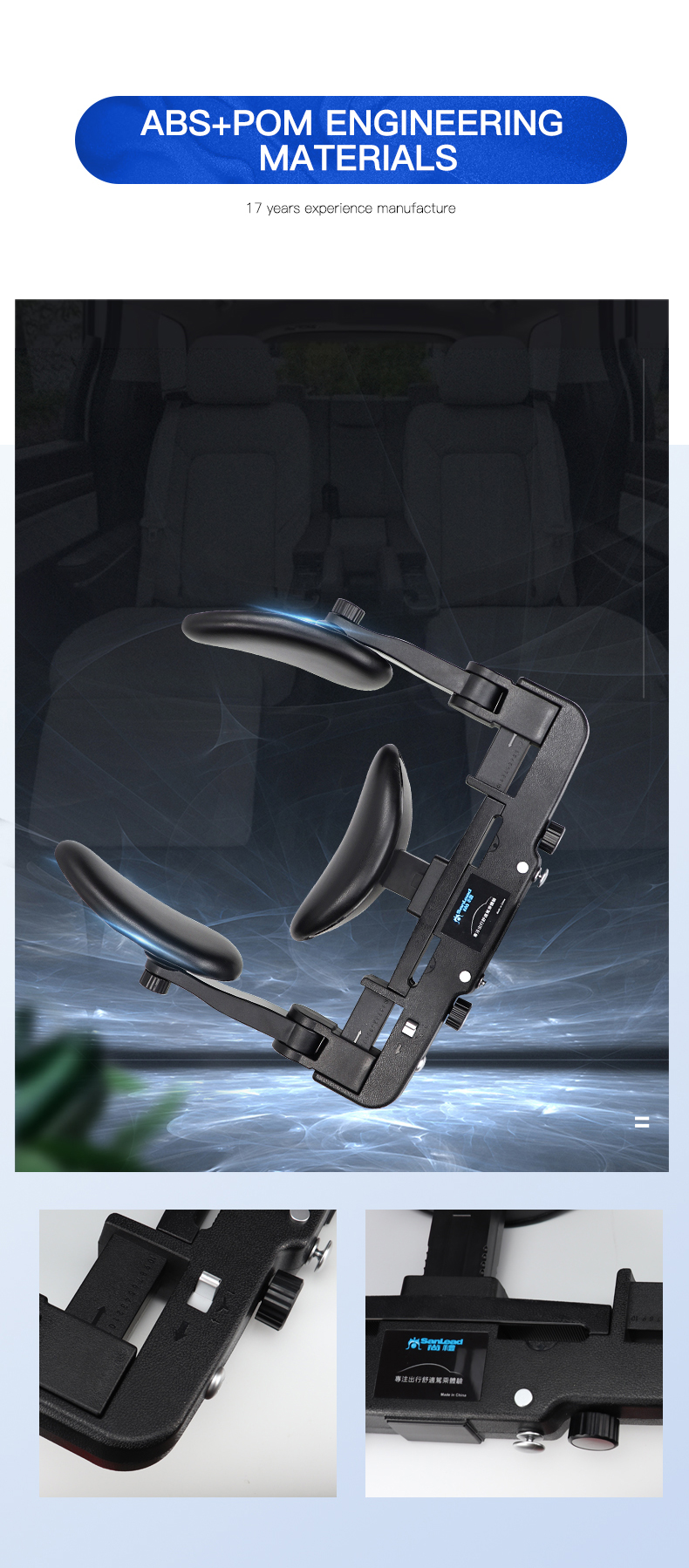 Gối tựa đầu ô tô cao cấp nhãn hiệu Macsim tích hợp giá treo điện thoại mã CHP02A màu đen