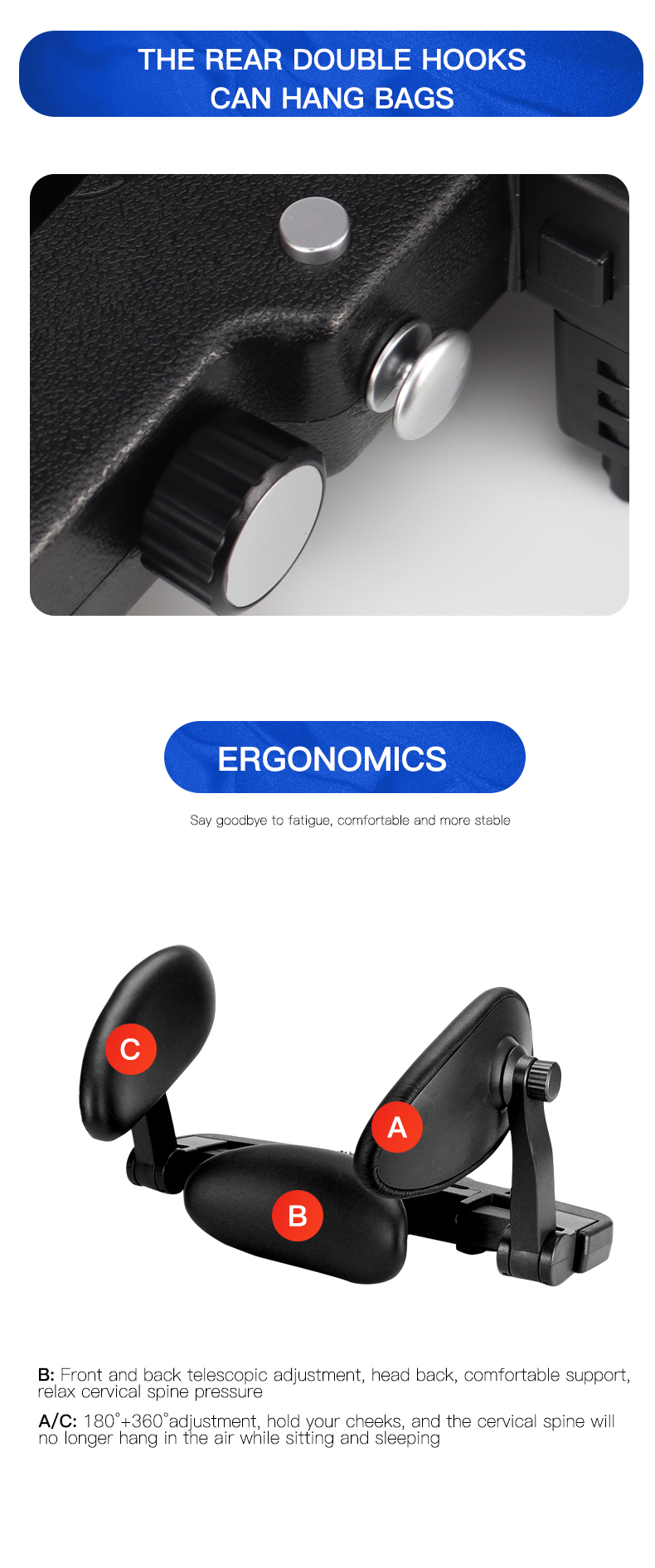 Gối tựa đầu ô tô cao cấp nhãn hiệu Macsim mã CHP02b màu đen