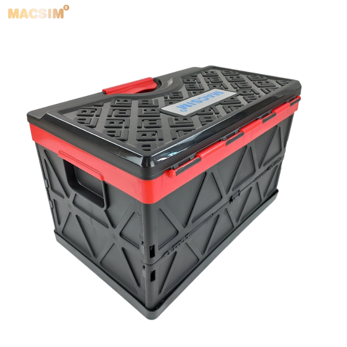 Hộp đựng đồ 48l đen pha đỏ xếp gọn kích thước 50cm x 32cm  x 31cm - hộp đựng đồ trong cốp ô tô nhãn hiệu Macsim chất liệu PP cao cấp