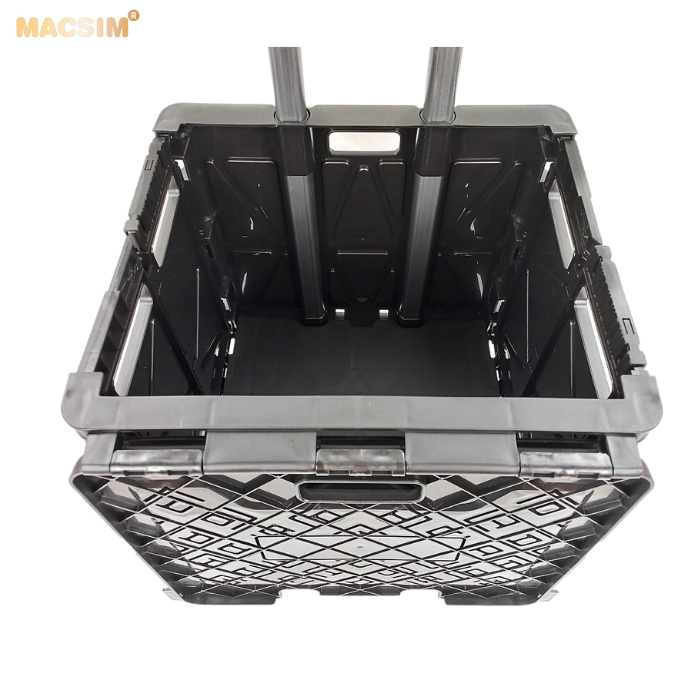 Hộp đựng đồ xếp gọn có bánh, tay kéo tiện ích kích thước 51cm x 55cm  x 40cm - hộp đựng đồ trong cốp ô tô - hộp đựng đồ gấp gọn nhãn hiệu Macsim chất liệu PP cao cấp màu đen