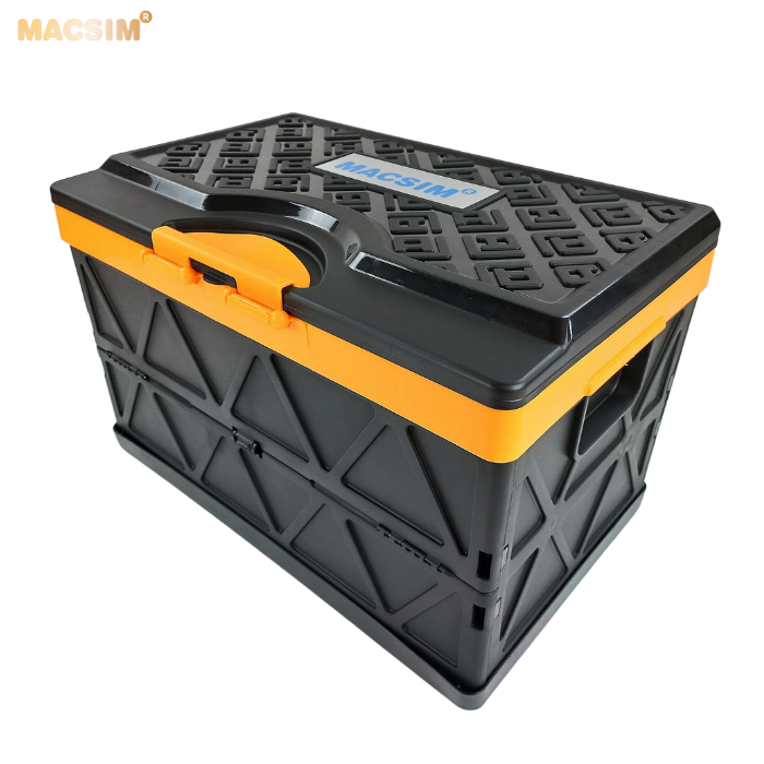 Hộp đựng đồ 48l màu đen pha cam xếp gọn kích thước 50cm x 32cm  x 31cm - hộp đựng đồ trong cốp ô tô nhãn hiệu Macsim chất liệu PP cao cấp