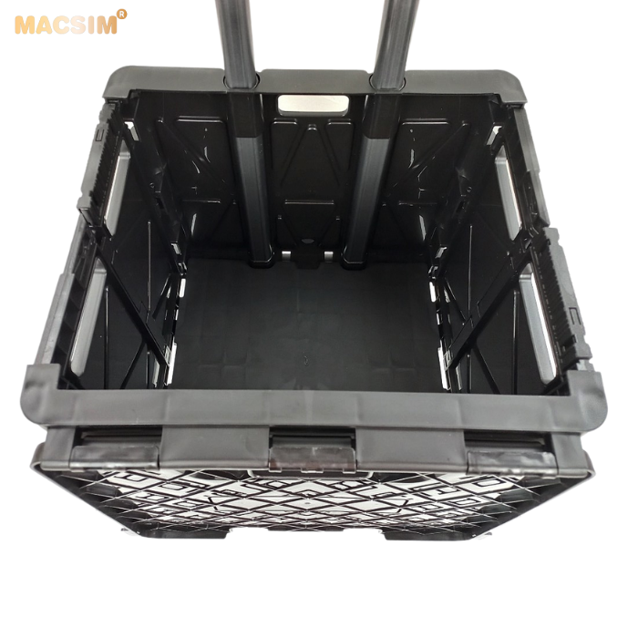 Hộp đựng đồ xếp gọn có bánh xe và tay kéo màu đen