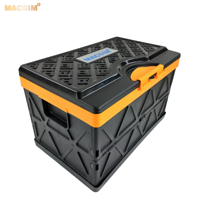 Hộp đựng đồ 48l màu đen pha cam xếp gọn kích thước 50cm x 32cm  x 31cm - hộp đựng đồ trong cốp ô tô nhãn hiệu Macsim chất liệu PP cao cấp