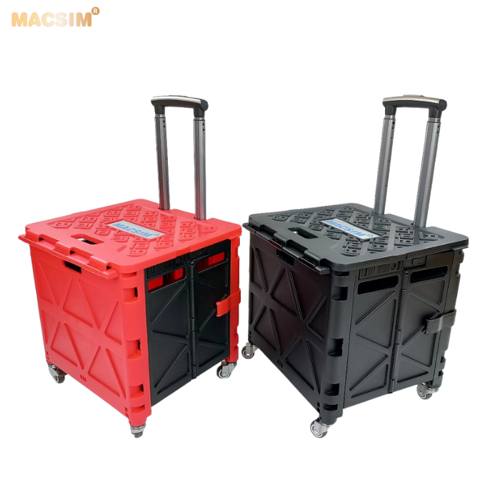 Hộp đựng đồ xếp gọn có bánh, tay kéo tiện ích kích thước 51cm x 55cm  x 40cm - hộp đựng đồ trong cốp ô tô - hộp đựng đồ gấp gọn nhãn hiệu Macsim chất liệu PP cao cấp màu đen