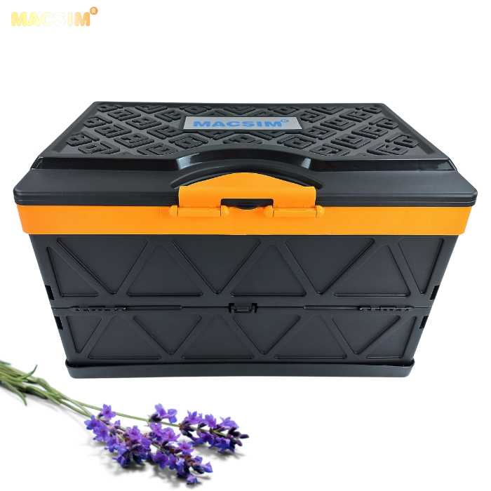 Hộp đựng đồ 48l màu đen pha cam xếp gọn kích thước 50cm x 32cm  x 31cm - hộp đựng đồ trong cốp ô tô nhãn hiệu Macsim chất liệu PP cao cấp