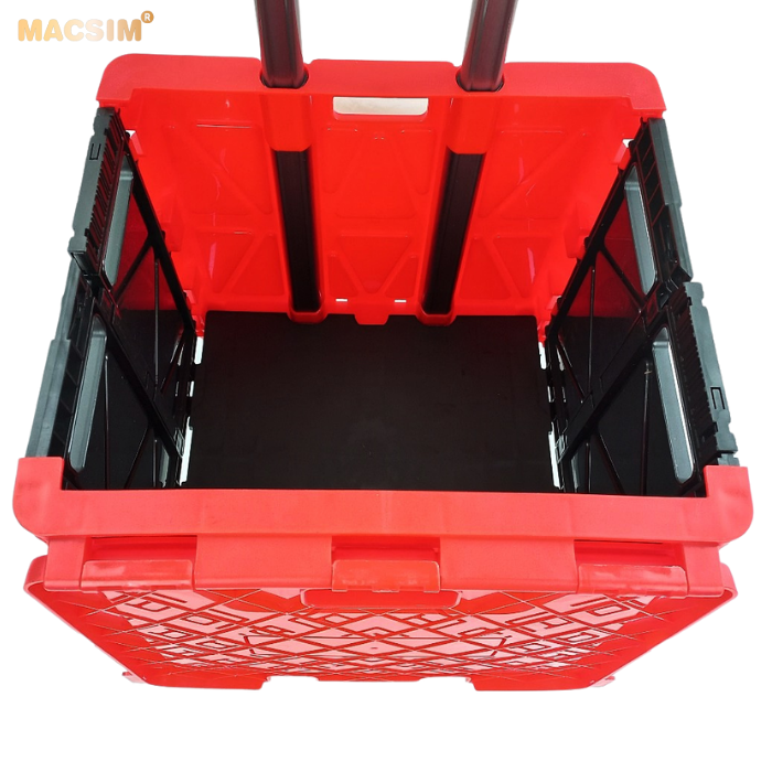 Hộp đựng đồ xếp gọn có bánh, tay kéo tiện ích kích thước 51cm x 55cm x 40cm - hộp đựng đồ trong cốp ô tô - hộp đựng đồ gấp gọn nhãn hiệu Macsim chất liệu PP cao cấp màu đỏ