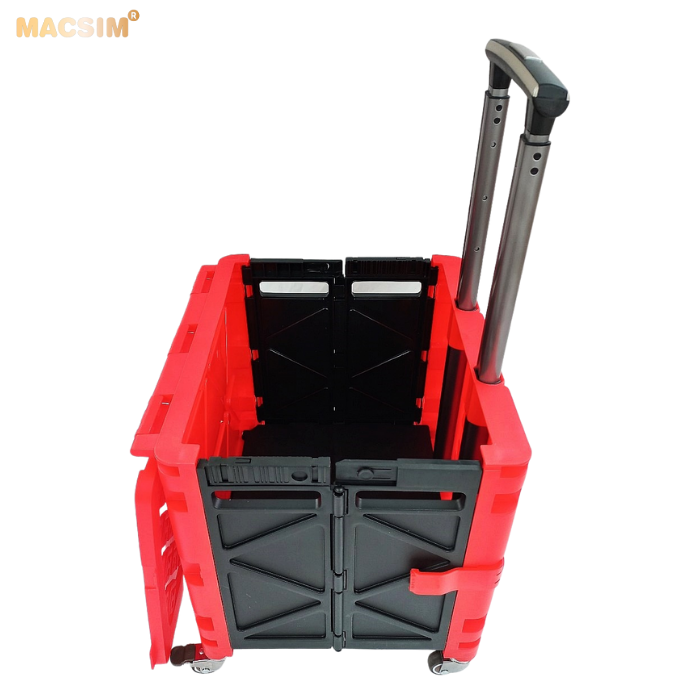 Hộp đựng đồ xếp gọn có bánh, tay kéo tiện ích kích thước 51cm x 55cm x 40cm - hộp đựng đồ trong cốp ô tô - hộp đựng đồ gấp gọn nhãn hiệu Macsim chất liệu PP cao cấp màu đỏ