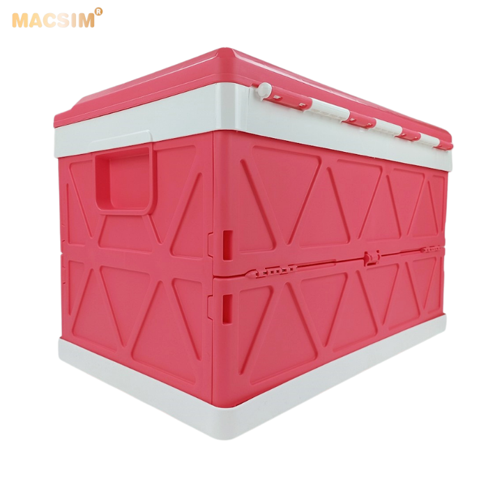 Hộp đựng đồ xếp gọn kích thước 50cm x 32cm  x 31cm - hộp đựng đồ trong cốp ô tô nhãn hiệu Macsim chất liệu PP cao cấp màu hồng pha trắng