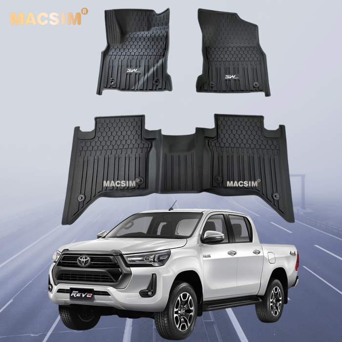 Thảm lót sàn xe ô tô Toyota Hilux 2015-2025  Nhãn hiệu Macsim 3W chất liệu nhựa TPE đúc khuôn cao cấp - màu đen