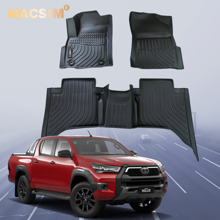 Thảm sd lót sàn xe ô tô Toyota Hilux 2015-2021 Nhãn hiệu Macsim chất liệu nhựa TPE cao cấp màu đen
