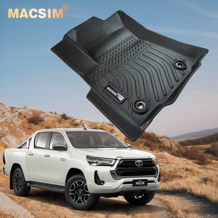 Thảm sd lót sàn xe ô tô Toyota Hilux 2015-2021 Nhãn hiệu Macsim chất liệu nhựa TPE cao cấp màu đen