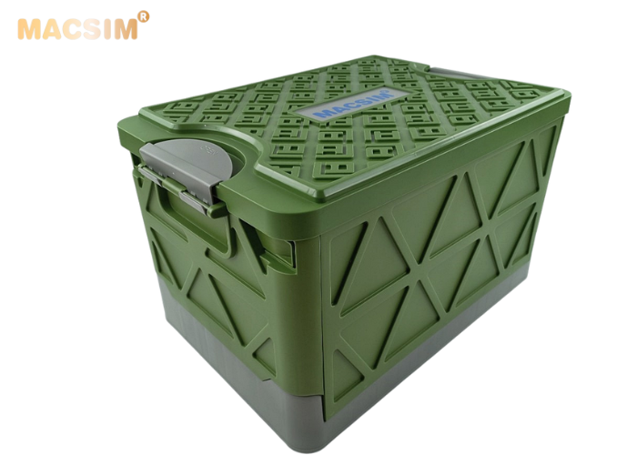 Hộp đựng đồ xếp gọn 55 lít kích thước màu xanh ghi 50cm x 34,5cm  x 31cm - hộp đựng đồ trong cốp ô tô nhãn hiệu Macsim chất liệu PP cao cấp