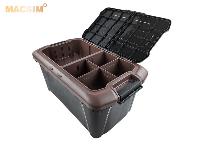 Hộp đựng đồ trên ô tô 60 lít kích thước màu đen nâu 59,5cm x 35,5cm  x 35cm - hộp đựng đồ trong cốp ô tô nhãn hiệu Macsim chất liệu PP cao cấp