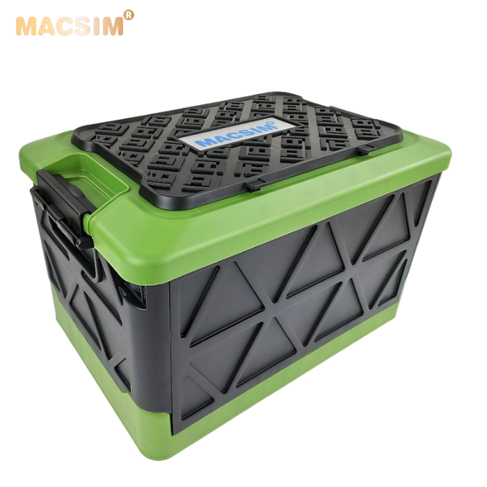 Hộp đựng đồ xếp gọn 2 ngăn  50L kích thước 50cm x 34cm  x 31cm - hộp đựng đồ trong cốp ô tô nhãn hiệu Macsim chất liệu PP cao cấp màu đen pha xanh lá