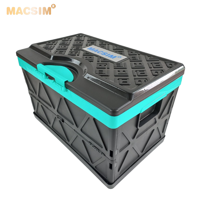 Hộp đựng đồ xếp gọn 48l kích thước 50cm x 32cm  x 31cm - hộp đựng đồ trong cốp ô tô nhãn hiệu Macsim chất liệu PP cao cấp màu đen pha xanh