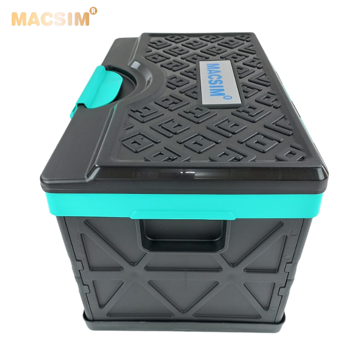 Hộp đựng đồ xếp gọn 48l kích thước 50cm x 32cm  x 31cm - hộp đựng đồ trong cốp ô tô nhãn hiệu Macsim chất liệu PP cao cấp màu đen pha xanh